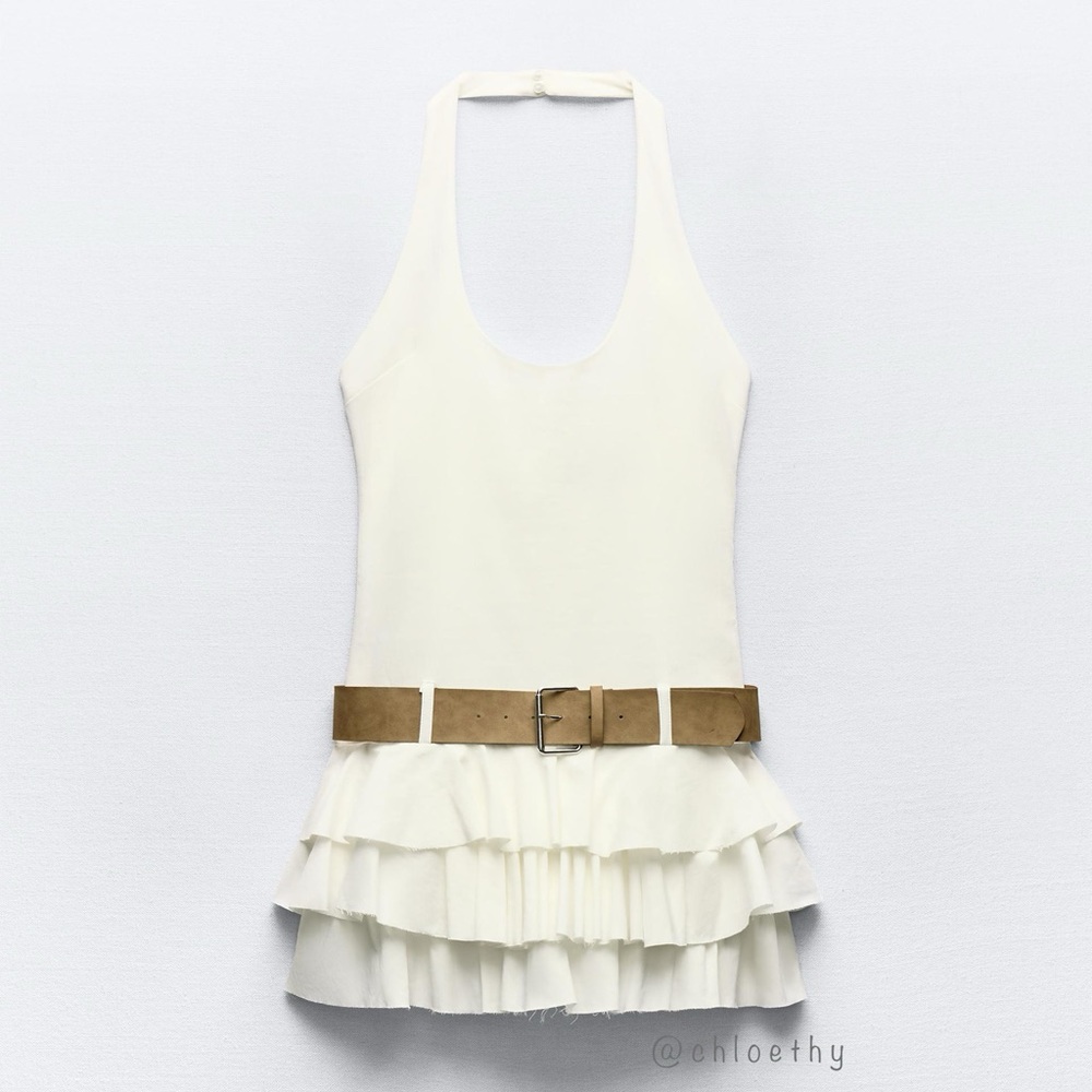 Zara Cream Ruffled Mini Dress - Picture 2 of 9